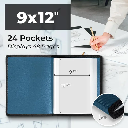 Miniatura 2 de Dunwell Art Portfolio - Carpeta de 9 x 12 pulgadas (azul), papel de montaje negro, carpeta de portafolio para obras de arte, carpeta de arte de 9 x