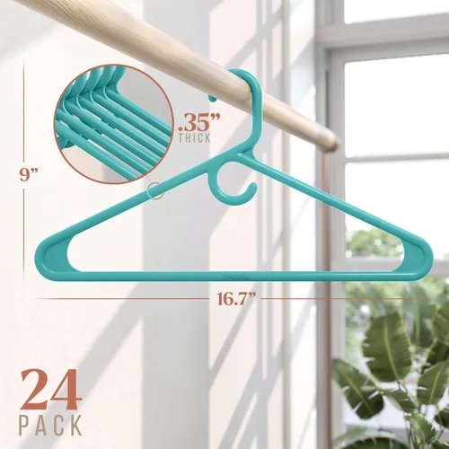Miniatura 2 de NEATERIZE Perchas De Ropa de Plástico Ultra Resistentes - Aqua - Percha Duradera para Abrigos, Trajes y Ropa. Perchas De Ropa (Paquete de 24 - Aqua)