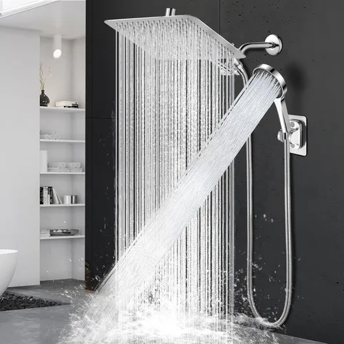 Miniatura 11 de Cabezal de ducha, cabezal de ducha de lluvia de 8" con combo de rociador de mano y brazo de extensión ajustable/regulador de flujo de 3 vías/sistema