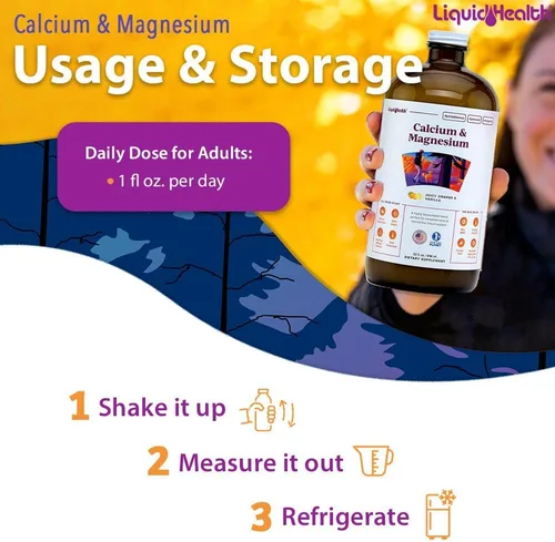 Miniatura 4 de LIQUIDHEALTH Suplemento vitamínico líquido de calcio y magnesio para adultos, hueso, articulación, músculo, apoyo del tejido conectivo, salud