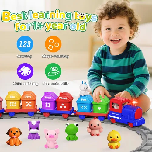 Miniatura 3 de Juego de tren para niños pequeños de 2 a 4 años, juguetes para niños de 1, 2 y 3 años, juego de tren eléctrico Montessori para aprender a combinar