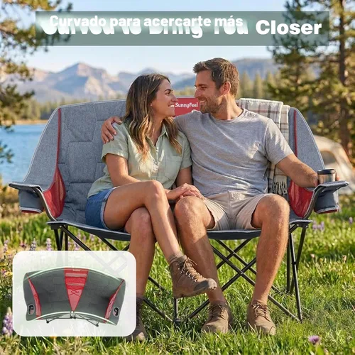 Miniatura 4 de SUNNYFEEL Silla de Camping Doblada Doble, Silla Loveseat Sobredimensionada, Silla de Césped Portátil/Plegable Resistente con Almacenamiento
