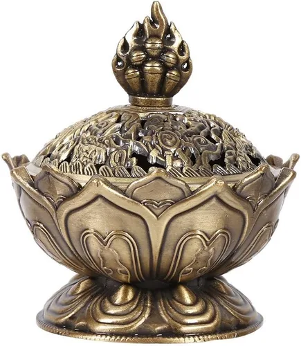 Soporte para incienso, Akozon Lotus Vintage Backflow Incienso Censer Stick Soporte para Cono Decoración del Hogar Caliente (Bronce)