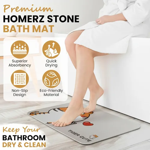Miniatura 3 de Homerz Tapete de baño de piedra de alta calidad, tapete de baño de tierra de diatomeas absorbente de roca para baño, tapete de secado de piedra