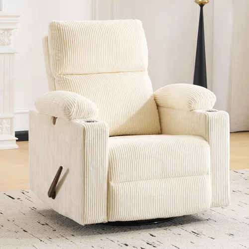 Miniatura 9 de Silla Reclinable Eléctrica de Gran Tamaño Giratoria Deslizante con Masaje y Calor, Sillón Reclinable Giratorio Mecedor con Reposabrazos Ajustables