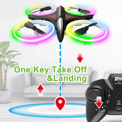 Miniatura 5 de Dwi Dowellin Mini Dron de 4.9 Pulgadas para Niños a Prueba de Choques Luces LED Despegue y Aterrizaje con Una Tecla Volteretas RC Control Remoto