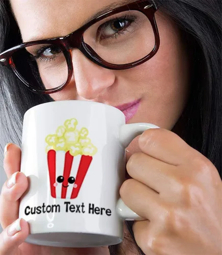 Miniatura 5 de Taza de café de cerámica personalizada Paquete de 11 onzas Palomitas de maíz Alimentos y bebidas Taza de té blanca Texto personalizado aquí