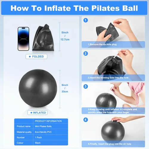 Miniatura 3 de Pelota de pilates de 9 pulgadas, pelota de ejercicio pequeña, pelota de entrenamiento para barra, pilates, yoga, estabilidad, entrenamiento