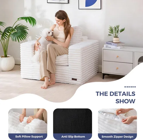 Miniatura 5 de MAXYOYO Puf Gigante Silla para Adultos, Sofá de Suelo Tapizado con Almohadas y Reposabrazos, Puf Grande Sofá Silla de Felpa Sofá Puf para Dormitorio