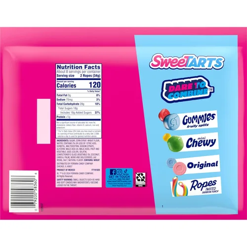 Miniatura 8 de SweeTARTS Soft & Chewy Ropes Candy, sabor a fresa picante, bolsa de 9 onzas