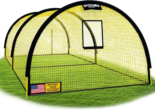 Red de jaula de bateo de béisbol y sóftbol mejorada de 22 x 12 x 8 pies con agujero para máquina de lanzamiento, red antidesgarro de 4 capas de 1.25