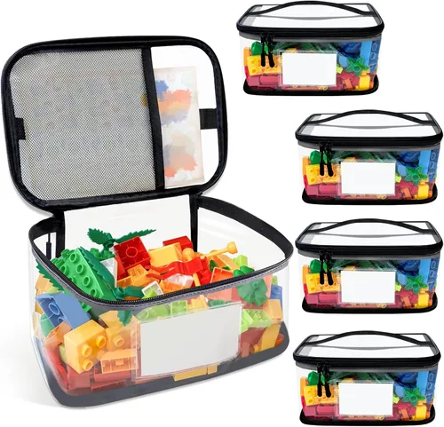 Organizador de juguetes de almacenamiento grande mejorado, bolsas de juguetes de almacenamiento transparentes con etiquetas y bolsillo manual para