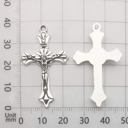 Miniatura 7 de Colgantes de medalla de crucifijo milagrosa de cruz de Jesús María Nuestra Señora de plata antigua, 3.53 oz (60 unidades) para manualidades, M154 cm