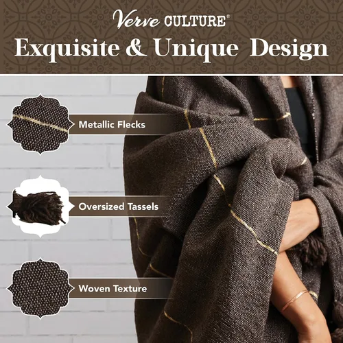 Miniatura 3 de Verve CULTURE Manta marroquí, manta de algodón estilo bohemio para cama y sofá, decoración marroquí, manta con borlas, manta de boda marroquí Marrón