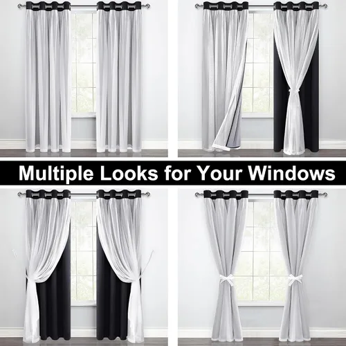 Miniatura 7 de XWZO Cortinas 100% opacas de doble capa para guardería, cortinas opacas con superposición transparente para dormitorio de niñas, cortinas