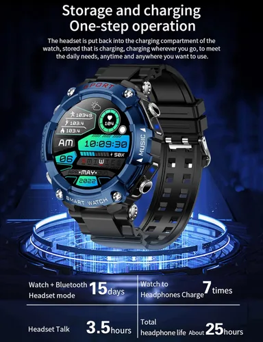 Miniatura 4 de Reloj Inteligente con Auriculares para Hombre, Llamadas Bluetooth Puede Responder y Realizar Llamadas, Música Local, Reloj Inteligente Resistente