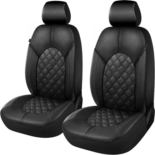 CAROMOP Fundas de asiento de coche de cuero PU de lujo, juego delantero - Fundas de asiento impermeables y antimanchas para automóviles, fundas