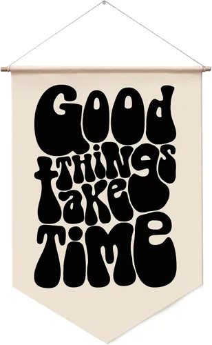 Bandera colgante de pared "Las cosas buenas llevan tiempo" con afirmaciones positivas, decoración de pared, regalo de inauguración de la casa, arte