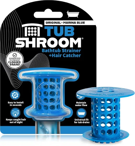 TubShroom Colador Captador de Cabello para Desagüe de Bañera, Azul – Protector de Desagüe y Captador de Cabello para Desagües de Baño, Se Adapta a