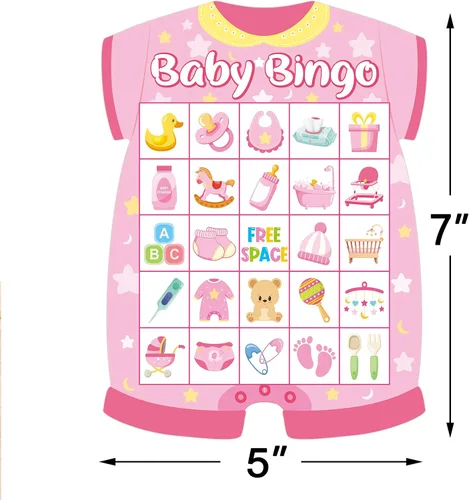 Miniatura 7 de Tarjetas de bingo para baby shower para 24 jugadores, suministros de actividades para fiesta de bingo de bebé recién nacido rosa