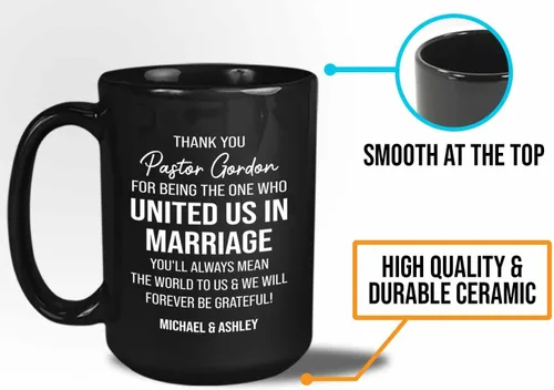 Miniatura 5 de Bubble Hugs Taza de café oficial de boda de 15 onzas, color negro, personalizada, Estados Unidos en matrimonio, divertida propuesta oficiante