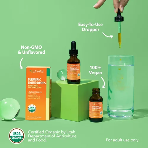 Miniatura 5 de USDA - Gotas líquidas de cúrcuma orgánica con pimienta negra, suplemento de curcumina de 1000 mg para salud inmune y digestiva, 30 porciones