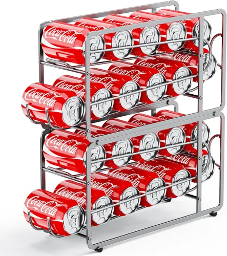 Miniatura 10 de Canyave Organizador de latas de soda, estante de almacenamiento, paquete de 2, dispensador de bebidas apilable, organizador para latas de soda, Negro