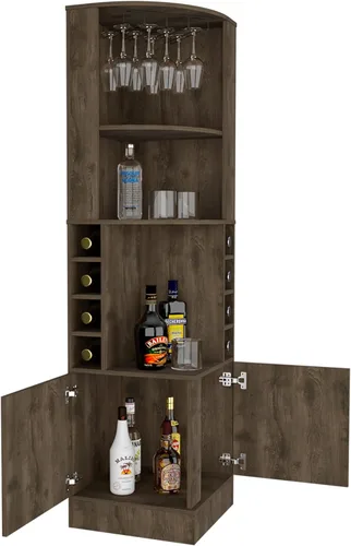 Miniatura 8 de Tuhome Syrah - Armario esquinero con dos estantes externos, estante para copas, ocho cubículos, diseño moderno para sala de estar o bar en casa