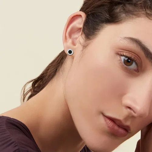Miniatura 4 de ChicSilver Pendientes de tuerca de plata de ley 925 con runa vikinga de ónix negro natural para mujeres y hombres