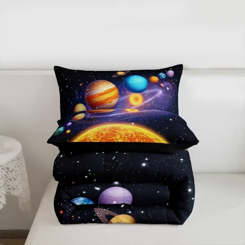Miniatura 7 de Erosebridal Universe Galaxy - Juego de edredón para niñas y niños, juego de ropa de cama de galaxia para adolescentes, planeta, tierra, estrellas