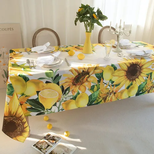 Miniatura 8 de DIVA EN CAMINO DEC Mantel estampado de limones y girasoles de 60 x 84 pulgadas, resistente al agua, mantel estampado de limonada amarilla, mantel