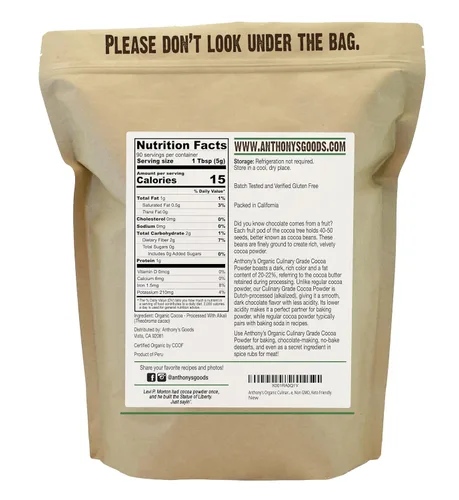 Miniatura 2 de Anthony's Cacao en Polvo Orgánico de Grado Culinario, 1 lb, Cacao para Hornear Procesado Holandés, Sin Gluten, Sin OGM, Apto para Keto