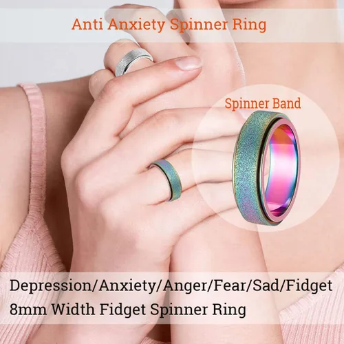 Miniatura 5 de Anillo giratorio para hombre, de acero inoxidable, juguetes para ansiedad, anillo de ansiedad para mujeres y hombres, 0.315 pulgadas de ancho