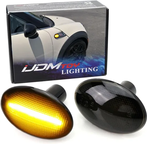 iJDMTOY Lente ahumada ámbar tira completa LED Fender lateral marcador intermitente luces compatibles con Gen2 R55 R56 R57 R58 R59 MINI Cooper