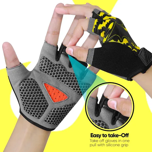 Miniatura 3 de Guantes de ciclismo de medio dedo para niños, antideslizantes, acolchados, antideslizantes, sin dedos, para niños y niñas, ideales para BMX, MTB