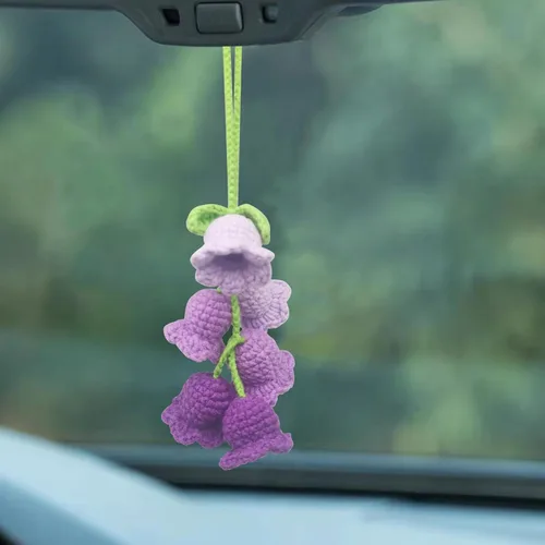 Miniatura 7 de Adorno colgante para espejo retrovisor de automóvil, cesta de flores de ganchillo, accesorio para plantas, adorno de automóvil hecho a mano
