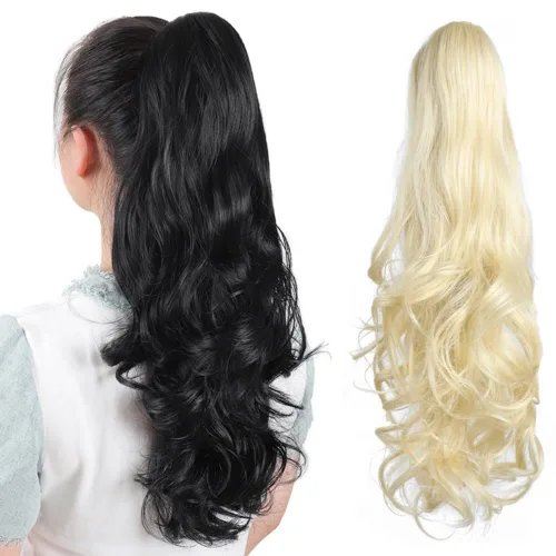 Miniatura 79 de Extensiones de cola de caballo de cabello rubio, extensiones de cola de caballo para mujer, pinza de extensiones de cabello rizado de 12 pulgadas