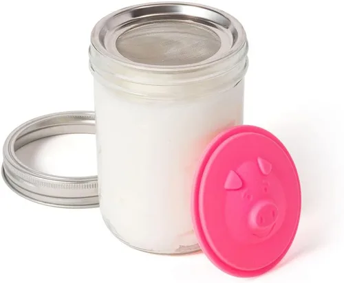 Miniatura 4 de Jarware Tapa de tarro Mason de silicona para ahorrar grasa de tocino con colador, boca ancha