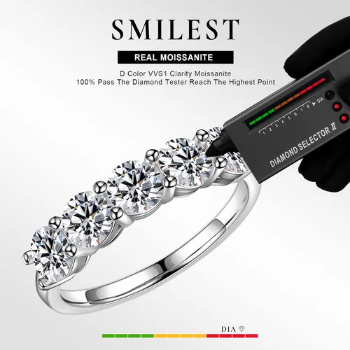 Miniatura 2 de SMILEST 5 Stone Moissanite Eternity Band for Women, D Color VVS1 Clarity Brilliant Round Lab Created Diamond Rings 14K White Gold Rose Gold Vermeil