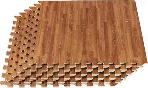Miniatura 13 de Azulejos de espuma estampada de 3/8 de pulgada de grosor Forest Floor, tapetes de espuma de grano de madera entrelazados de primera calidad, piso