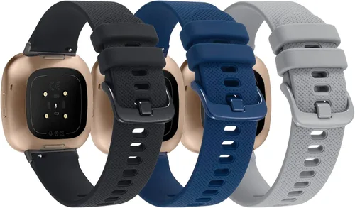Paquete de 3 correas deportivas compatibles con Fitbit Versa 4/Versa 3/Sense 2/Sense Band, correa de pulsera de repuesto de silicona suave clásica,