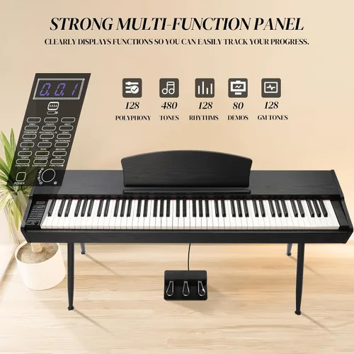 Miniatura 5 de Ktaxon Piano de Teclado de 88 Teclas con Acción Ponderada, Piano de Teclado Electrónico, Piano Digital con Unidad de 3 Pedales, Soporte de Música