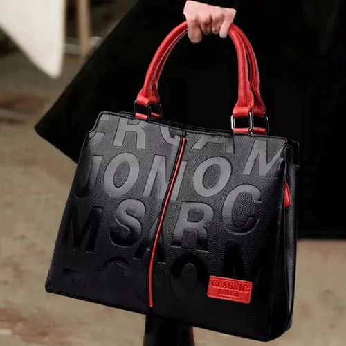 Moda de cuero negro con bolsos rojos medianos para mujer bolso de hombro de lujo Tote Top Handle Satchel Monederos para damas