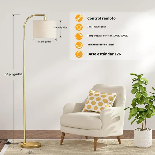 Miniatura 3 de Ambimall - Lámpara de pie de arco con control remoto y bombilla regulable continua, temperatura de colores y brillo ajustables, lámparas de pie