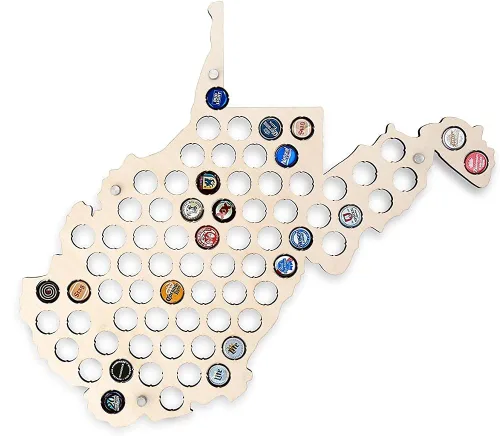 Torched Mapa de tapa de cerveza de Virginia Occidental, soporte de tapa de cerveza de los Estados Unidos, decoración de pared, regalo para amantes