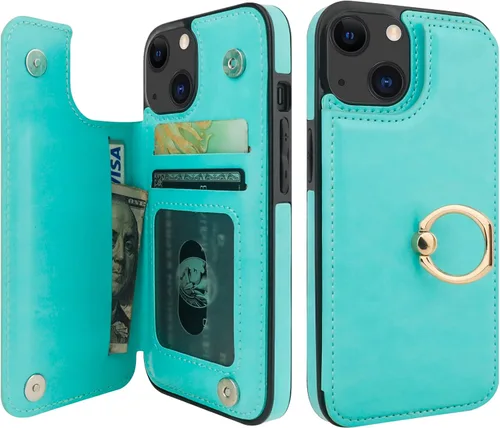 Miniatura 12 de ONETOP Funda tipo cartera para iPhone 13 Pro Max con soporte para tarjetas, anillo de rotación de 360°, función atril, bloqueo RFID, piel sintética