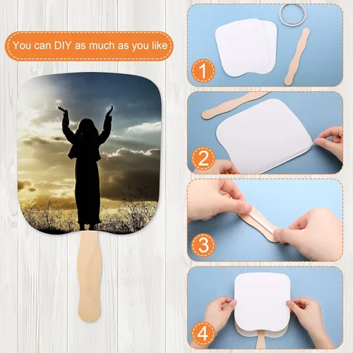 Miniatura 4 de Church Fans - Juego de mano incluye cartulina en blanco, palos de madera ondulada, cinta de doble cara, mango de abanico, palos de manualidades