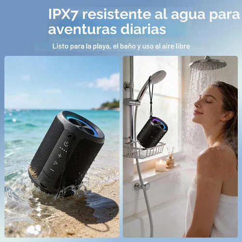 Miniatura 6 de Altavoz Bluetooth portátil, IPX7 impermeable altavoz inalámbrico con sonido estéreo fuerte de 20 W, tiempo de reproducción de 15 horas y luz RGB