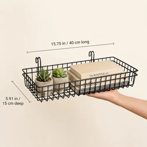 Miniatura 2 de ANZOME Paquete de 4 cestas de pared de rejilla y accesorios de rejilla – Contenedores de almacenamiento colgantes de malla de alambre de metal negro