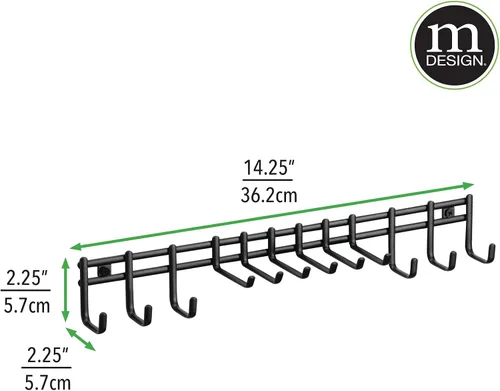 Miniatura 4 de mDesign Organizador de accesorios y centro de almacenamiento de metal para montaje en pared, moderno soporte delgado para corbatas, cinturones